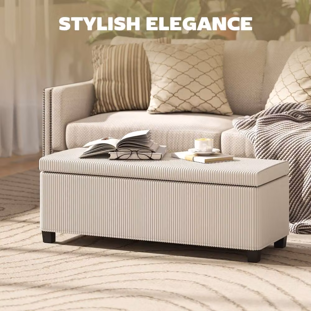 Wyld Haus Toha Beige Corduroy Storage Ottoman Bench with Removable Padded Lid – 3