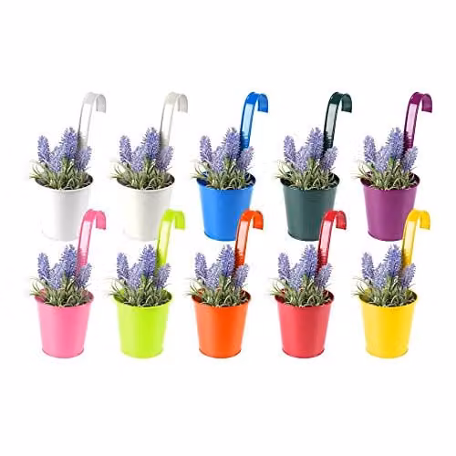 Simpa Set of 10 Colourful Metal Hanging Balcony Planters