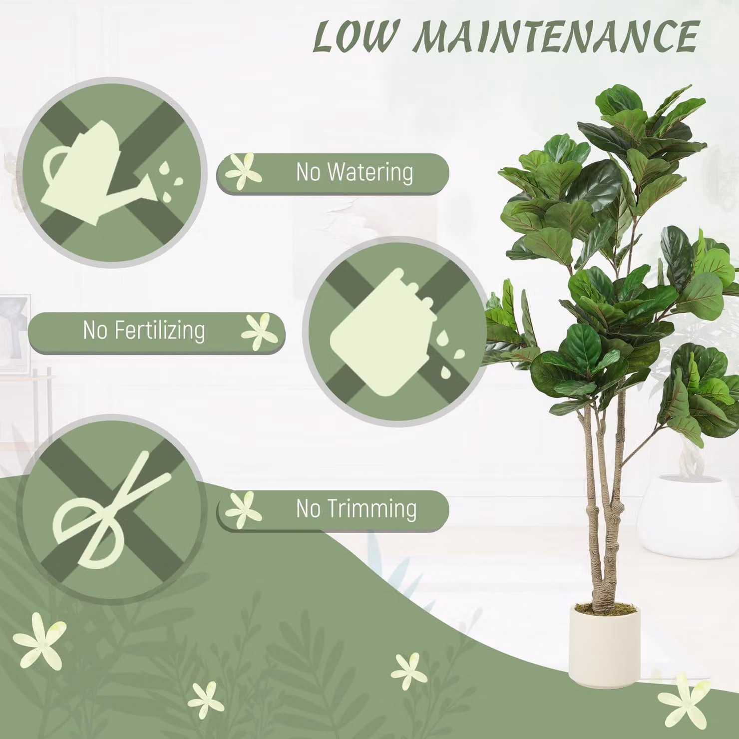 HOMCOM 180cm Artificial Fiddle Leaf Fig Tree in Green and White – 4