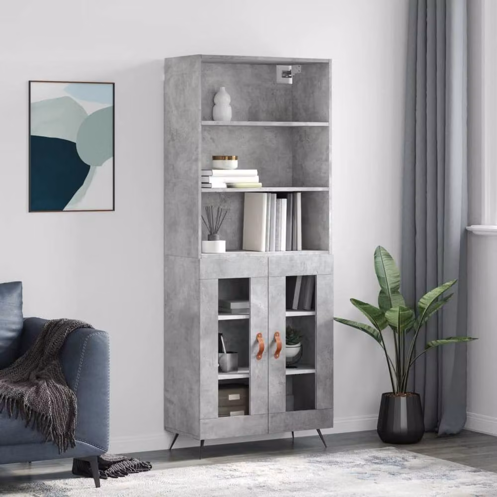 Berkfield Home Highboard in Concrete Grey with Glass Doors, W/D/H: 69.5 x 34 x 180 cm – 2
