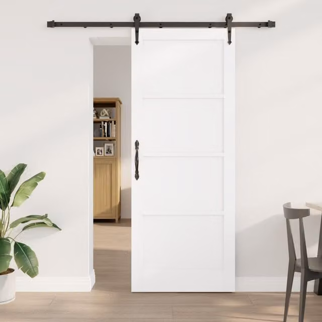 Berkfield Home White Lacquered Solid Wood Pine Sliding Door with Hardware Set, W: 83 cm, H: 211 cm