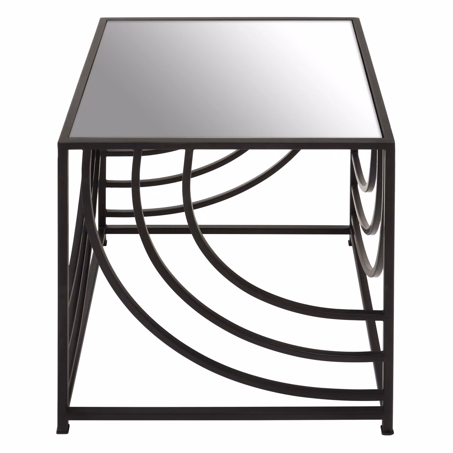 Fifty Five South Orsina Industrial Monochrome Side Table with Mirrored Glass Top and Metal Frame in Black and Transparent – 2
