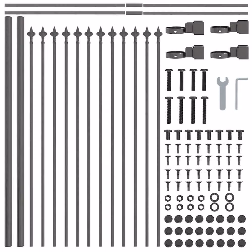Berkfield Home Steel Garden Fence with Spear Top, Grey, W: 6.8 m, H: 1.1 m – 3