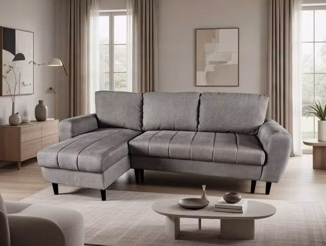 DS Living Sienna 3 Seater Right Hand Facing L-Shape Storage Sofa Bed in Grey Fabric