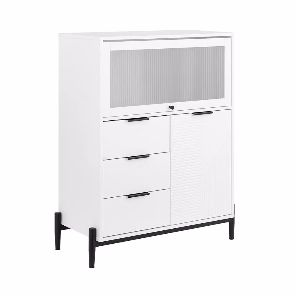 SoBuy Modern White Narrow Sideboard with Glass Details – 2