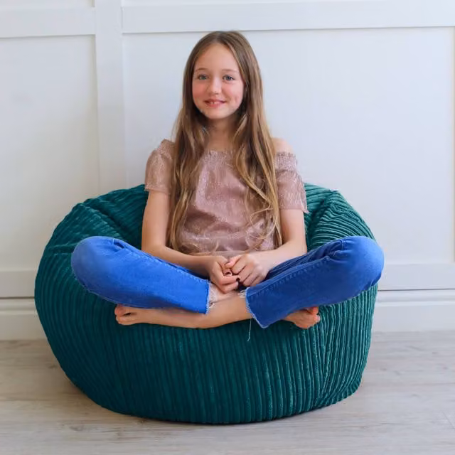 rucomfy Indoor Classic Kids Bean Bag Chair - Jumbo Cord Slouchbag in Teal