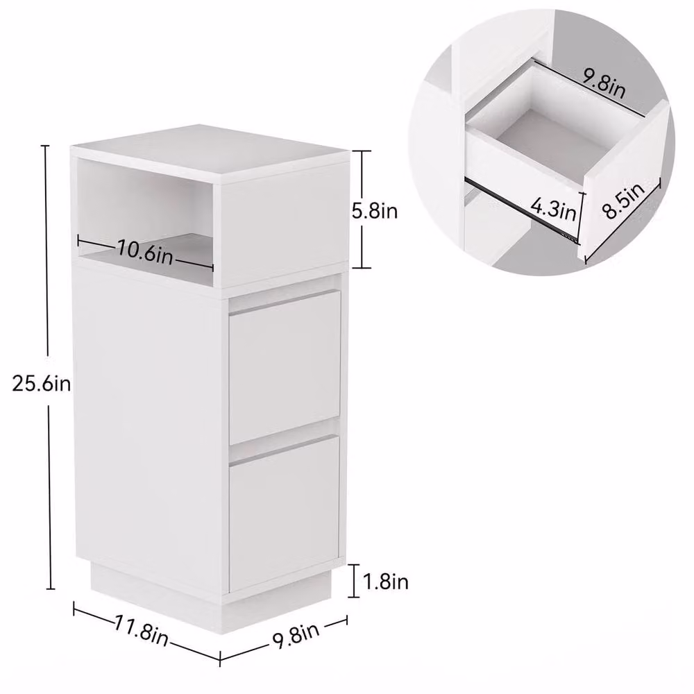 NESTLUNE 2 Drawer Wooden Bedroom Bedside Cabinet in White, W: 100 cm, D: 15 cm – 2