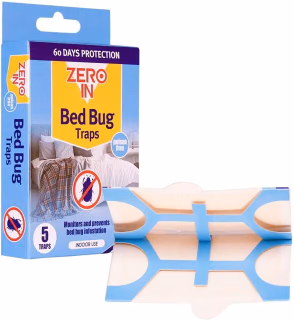 Zero In Bed Bug Killer Traps, Poison Free Treatment, 5 Self Adhesive Traps, White and Blue