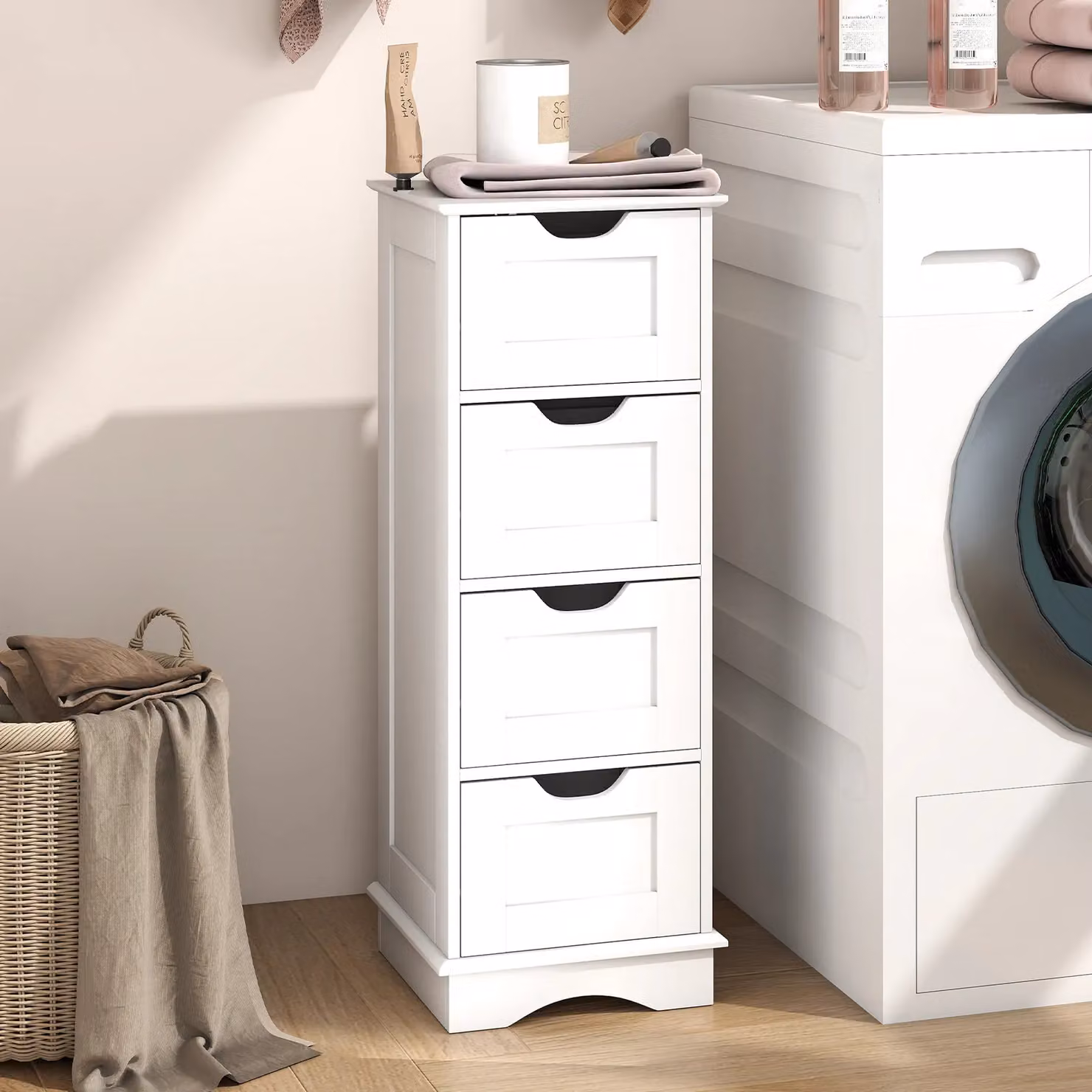 Gymax Freestanding 4-Drawer Narrow Bathroom Floor Storage Cabinet in White – 2