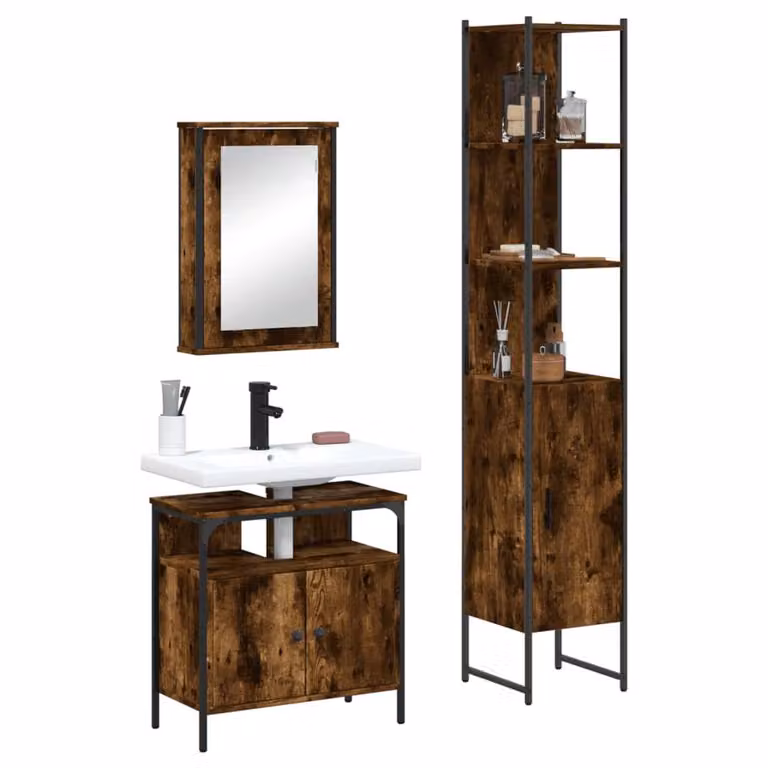 Berkfield Home 3 Piece Industrial Bathroom Furniture Set in Smoked Oak Brown