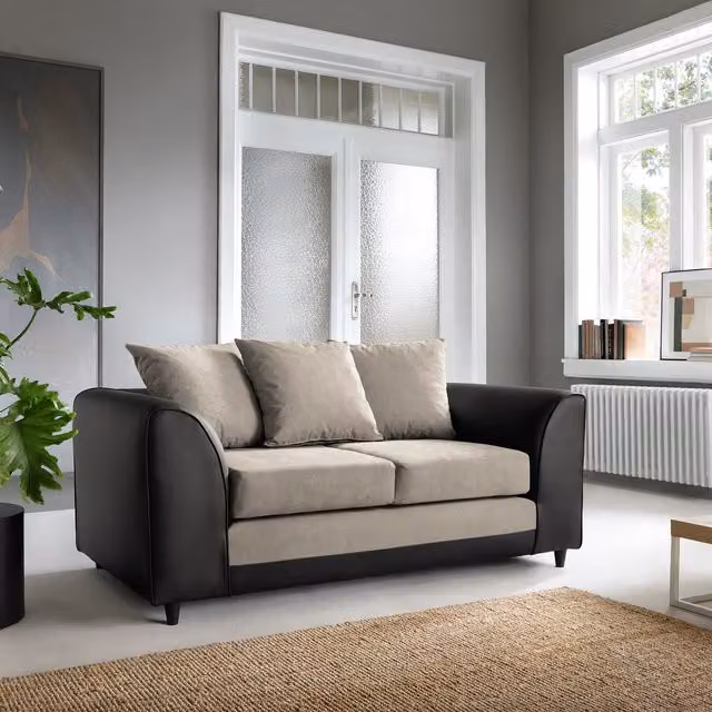 Abakus Direct Dylan 2 Seater Mid-Century Sofa in Sand and Brown