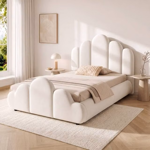STILVORA Single Upholstered Velvet Bed Frame, Beige, W: 90 cm, D: 190 cm