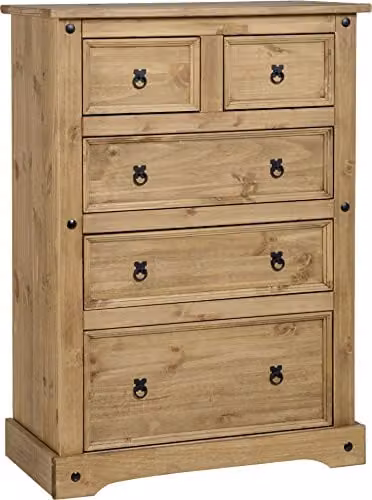 Seconique Corona 3+2 Drawer Chest in Brown Waxed Pine