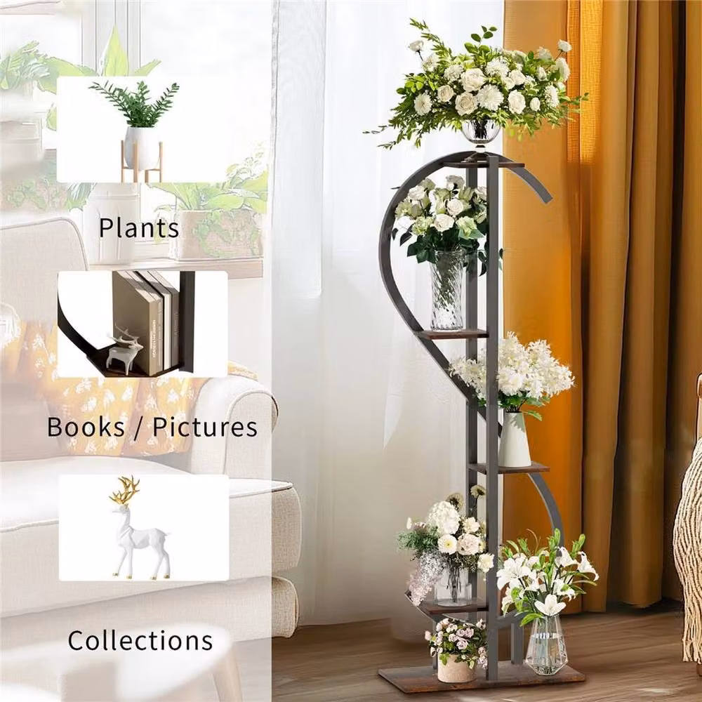 Kelvenix 5-Tier Vertical S-Shaped Plant Stand Corner Flower Holder Shelf in Black – 3