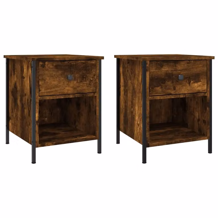 Berkfield Home Set of 2 Bedside Cabinets in Smoked Oak Brown, W/D/H: 40 x 42 x 50 cm