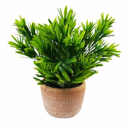 Leaf Design UK Realistic Green Artificial Potted Plant in a Geometric Ceramic Pot, H 22 cm x W 15 cm x D 15 cm – 1