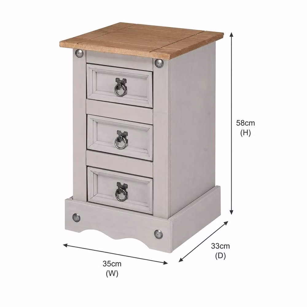 FORGEVIO Grey 3-Drawer Rustic Pine Bedside Cabinet and Nightstand – 2