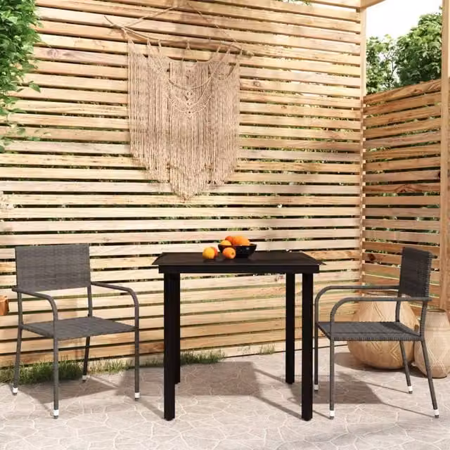 Berkfield Home 3 Piece Modern Grey Garden Dining Set with Glass Top and Powder Coated Steel Frame – 1