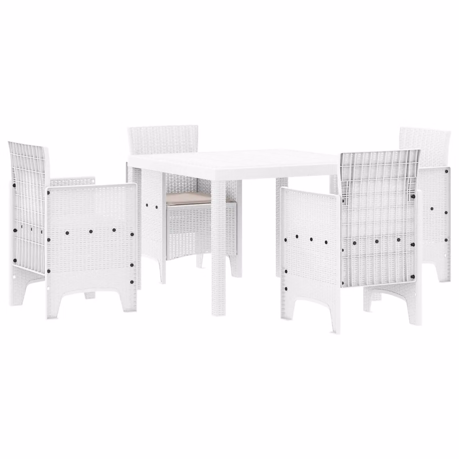 Berkfield Home 5 Piece White Poly Rattan Garden Dining Set with Cushions – 2