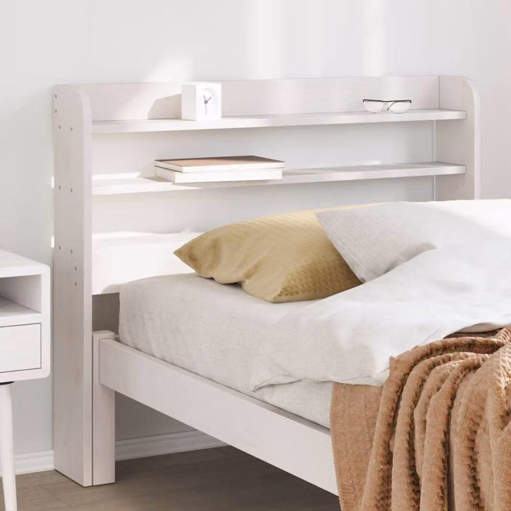 Berkfield Home White Rustic Solid Pine Headboard with Integrated Bedside Shelves, Width: 90 cm – 2