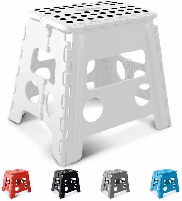 Keplin Heavy Duty Folding Step Stool, Non-Slip Foldable Footstool, White, 37 cm
