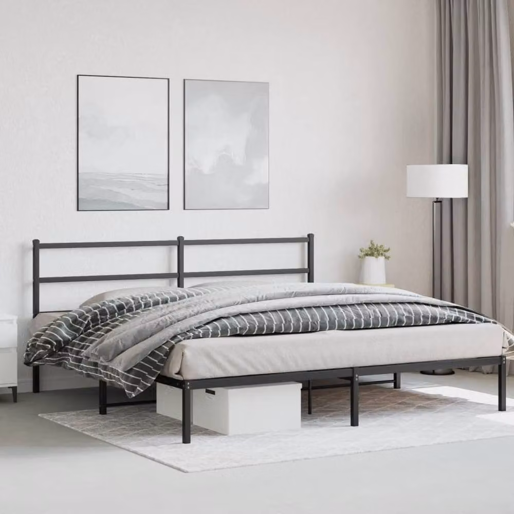 Berkfield Home Metal Bed Frame with Headboard, Black, W/D/H: 180 x 187 x 207 cm – 2
