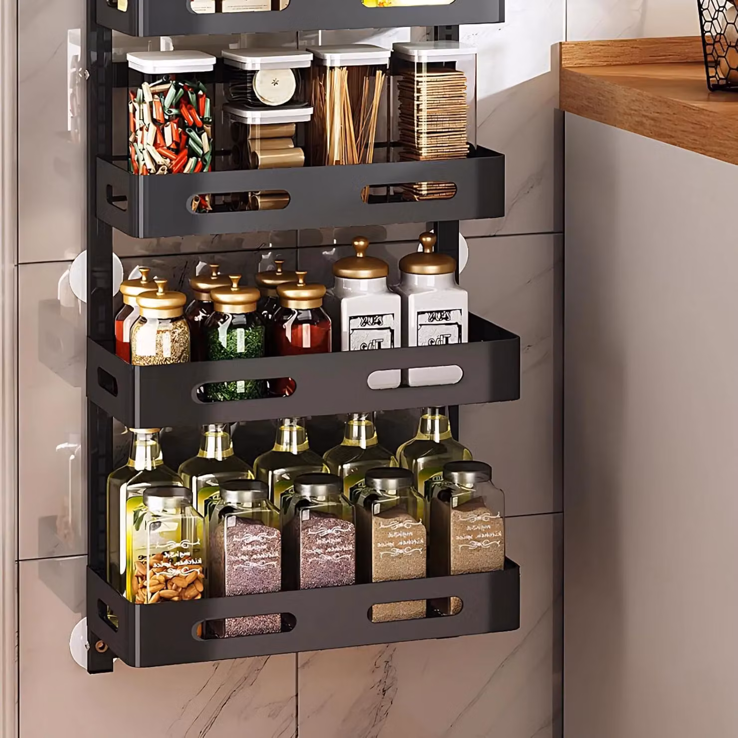 Xample Over Door Storage Rack with 8 Baskets, Hanging Shower Shelf and Kitchen Spice Rack in Brown, Sand or Black – 7