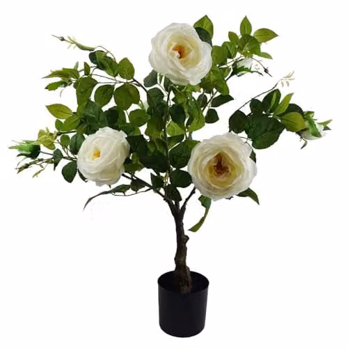 Leaf Design UK Realistic White Artificial Rose Floral Tabletop Tree – 1