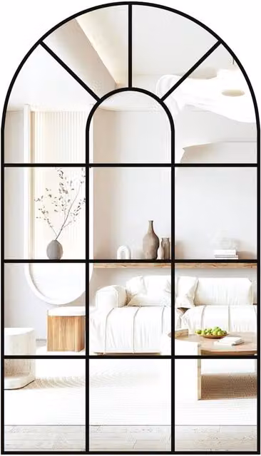 CASSILANDO Arched Window Wall Mirror in Black Metal and Glass, W: 80 cm, H: 50 cm