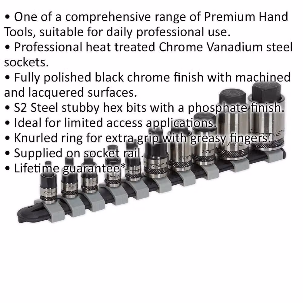 Loops 10pc Stubby Hex Socket Bit Set with 1/4 inch, 3/8 inch and 1/2 inch Square Drive and Chrome Vanadium Construction – 2