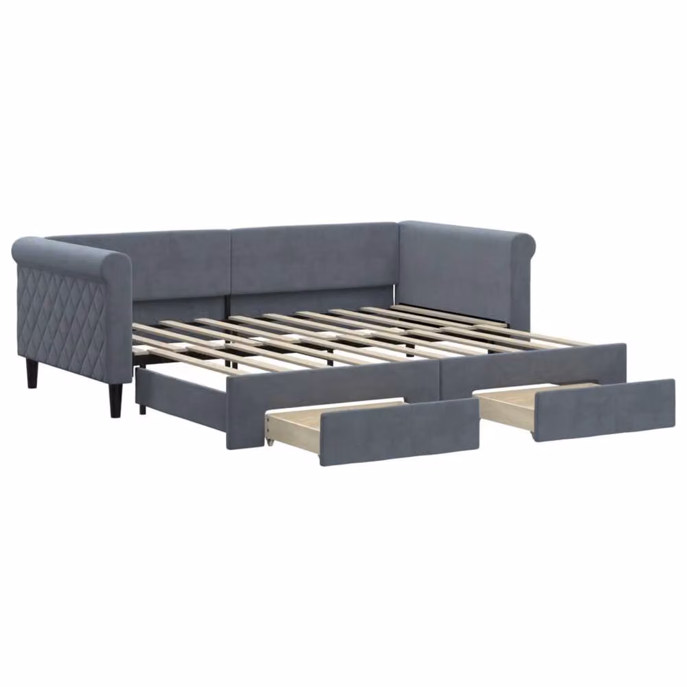 Berkfield Home Velvet Daybed with Trundle and Drawers in Dark Grey, W/D/H: 90 x 190 cm – 2