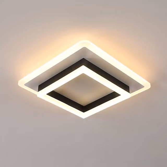 Pheashine Modern Square LED Ceiling Light in Black and White, 30W Warm White, Diameter: 30 cm