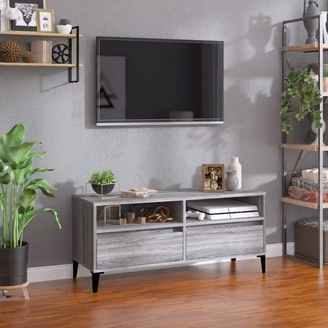 Berkfield Home TV Cabinet in Grey Sonoma, W/D/H: 100 x 34.5 x 44.5 cm