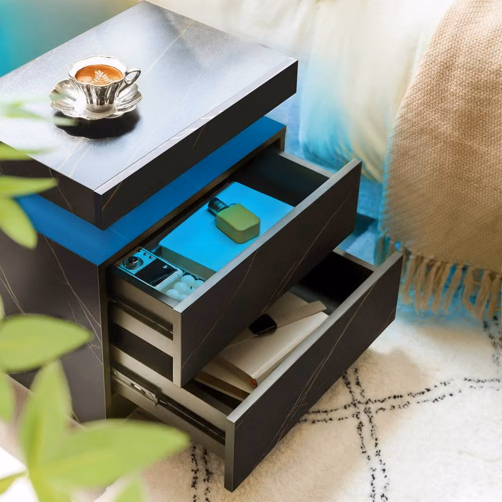 Matteo Modern LED Bedside Table with Integrated Lighting in Black and Gold – 5