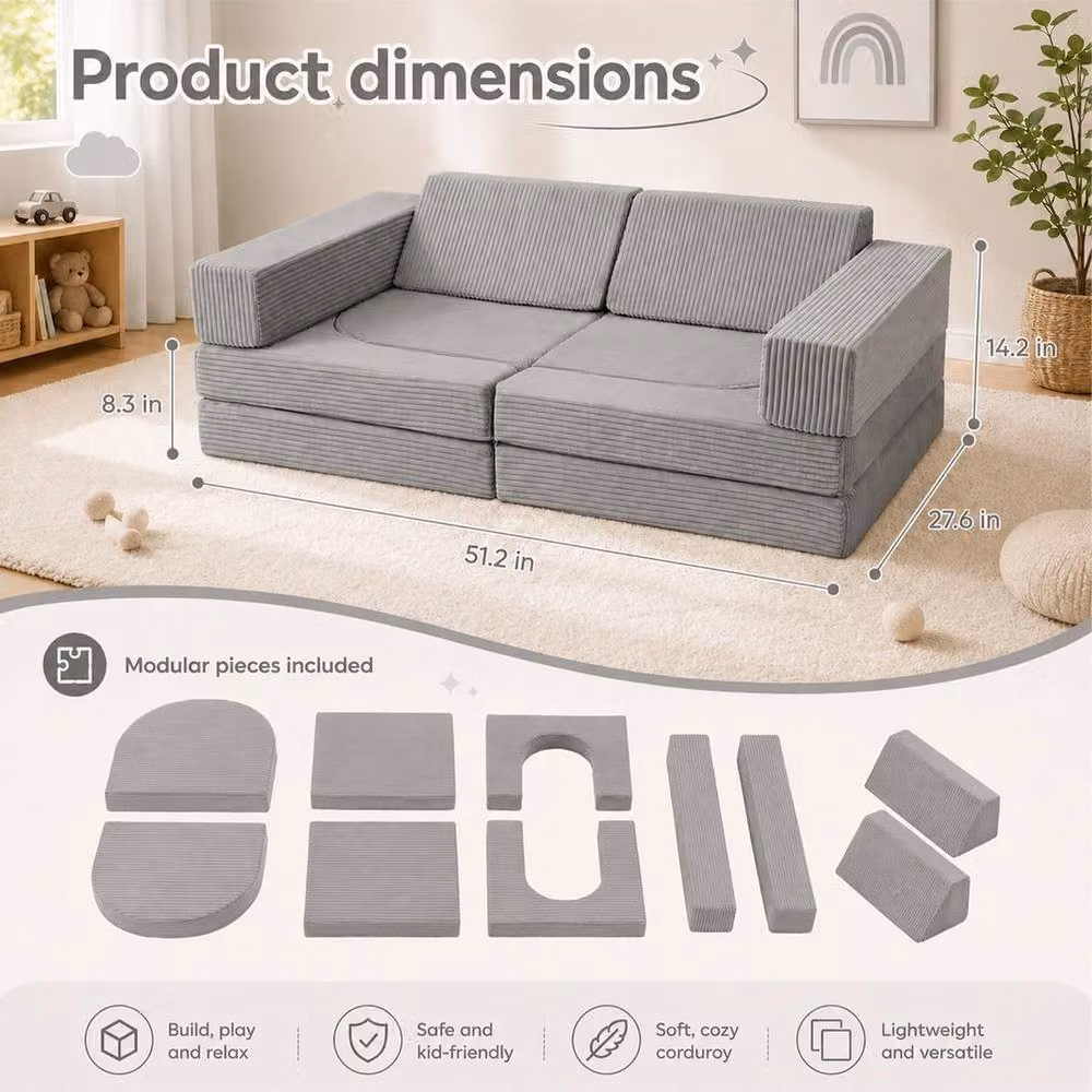 VOGREX Grey Modular Foam Block Sofa with Removable Washable Reversible Fabric Covers – 2