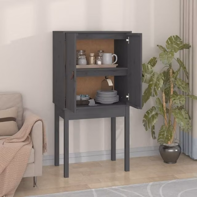 Berkfield Home Grey Rustic Solid Wood Pine Highboard W/D/H: 60 x 40 x 120 cm – 1