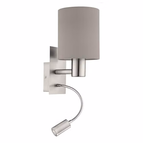 Eglo Pasteri LED Fabric and Metal Wall Light with Adjustable Reading Lamp in Taupe, Grey or Beige – 1
