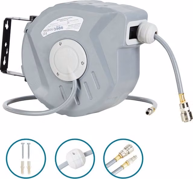 AREBOS Wall Mounted Compressed Air Hose Pipe Reel in Grey