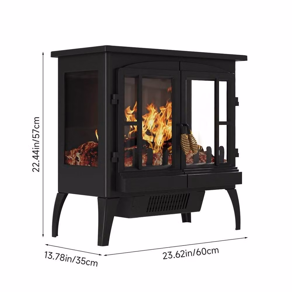 FORGEVIO Freestanding Electric Fireplace with LED Flame Effect in Black, W: 1000 cm, H: 52 cm, D: 52 cm – 2