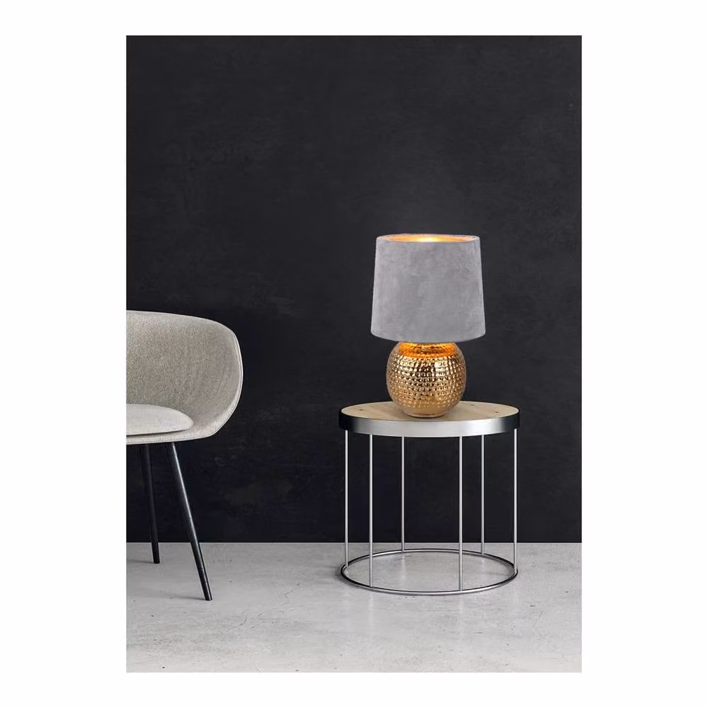 Netlighting Sophia Modern Table Lamp with Round Tapered Grey Fabric Shade and Gold Brass Base – 3
