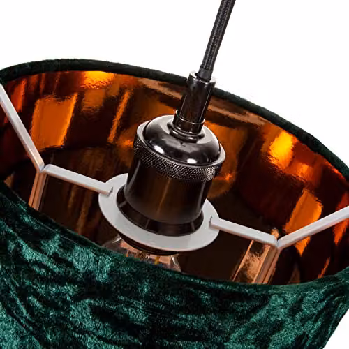 Happy Homewares Modern Green Crushed Velvet Circular Drum Lampshade with Copper Inner – 2