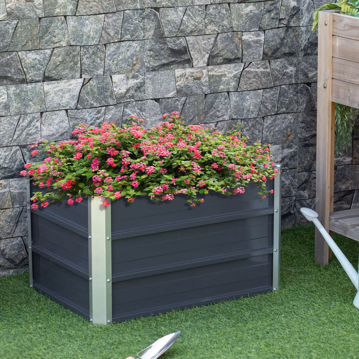 Outsunny Grey Metal Raised Garden Bed and Elevated Planter Box with Installation Gloves, W/D/H: 66 x 47 x 40 cm – 2