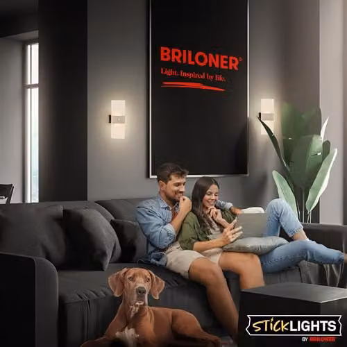 Briloner Sticklights Rechargeable LED Wall Light with Motion Sensor, Gold/Brass, W/D/H: 22 x 4 x 10 cm – 10