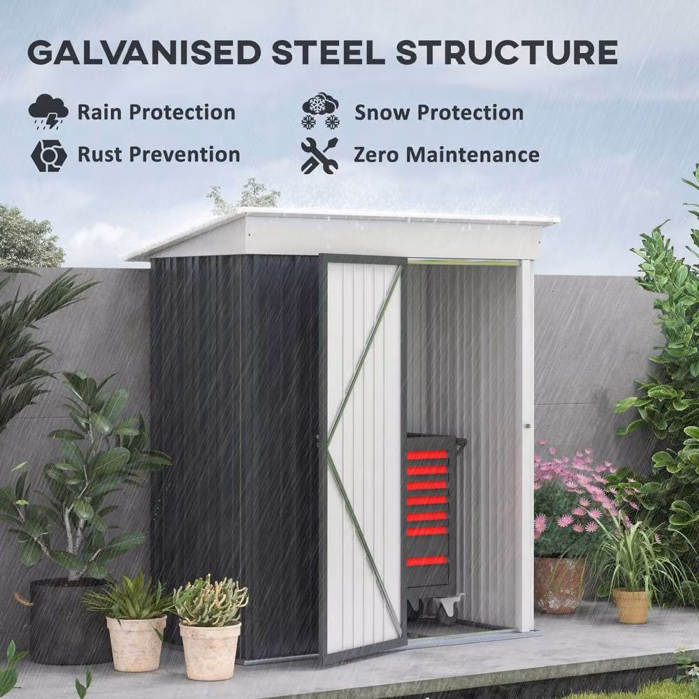 STILVORA Steel Pent Garden Shed in Dark Grey with Adjustable Shelving and Single Door, W/D/H: 152.4 x 91.44 x 181.0 cm – 5