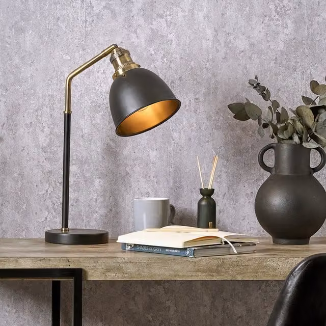 Pacific Lifestyle Modern Adjustable Metal Task Table Lamp in Black and Gold/Brass