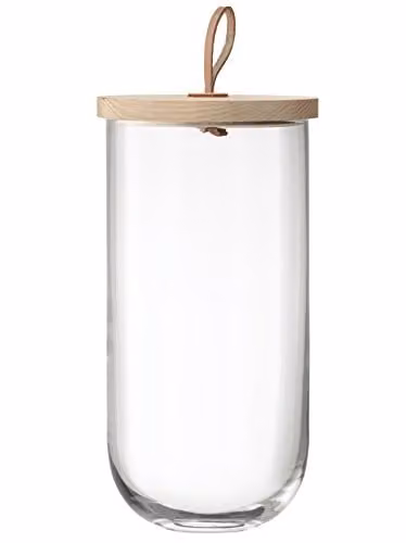LSA International Ivalo Glass Container with Ash Wood Lid, Clear, Height: 29.5 cm – 1