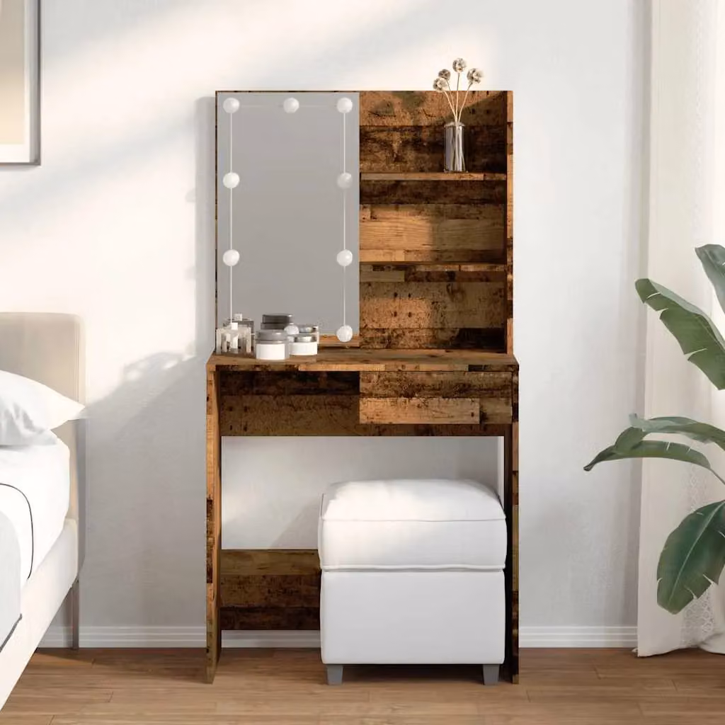 Berkfield Home Dressing Table with LED in Brown Old Wood, W/D/H: 74.5 x 40 x 141 cm – 3