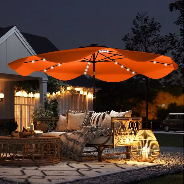 Outsunny Solar Garden Parasol Umbrella with LED, Orange