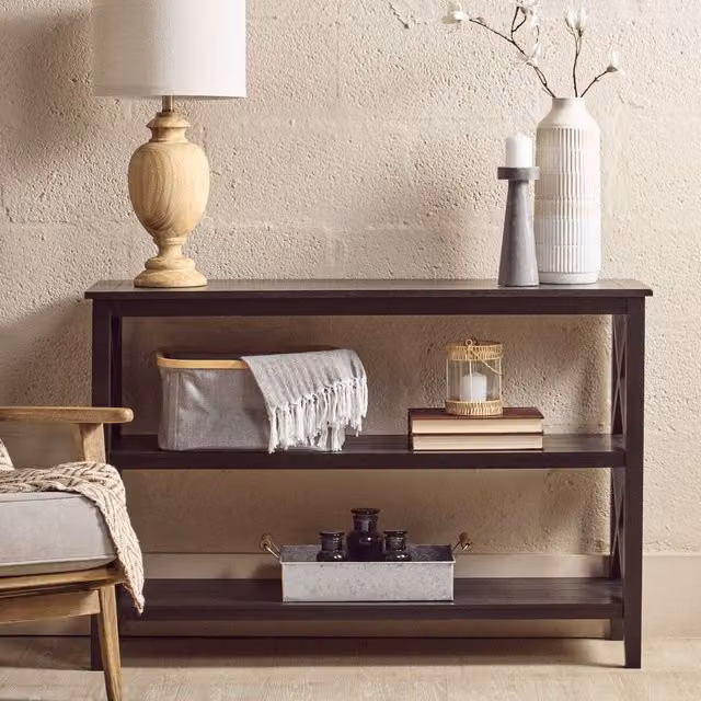 Orsina Heritage Two Shelf Black Wood Bookcase – 2