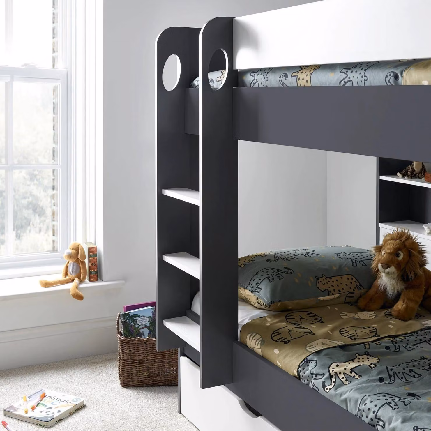 Rest Relax Modern Solid Rubberwood Single Storage Bunk Bed in Grey and White, 90 x 190 cm – 3